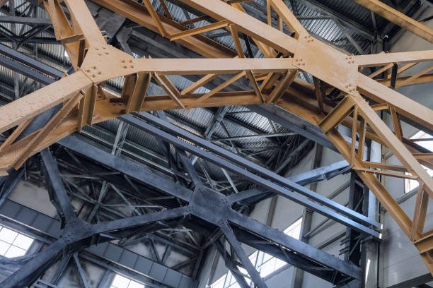 istock Metal brace frame link. Industrial lattice structure close up. 1807495381