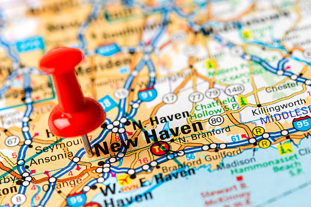 capital cities en el mapa de serie: new haven, connecticut - connecticut map fotografías e imágenes de stock