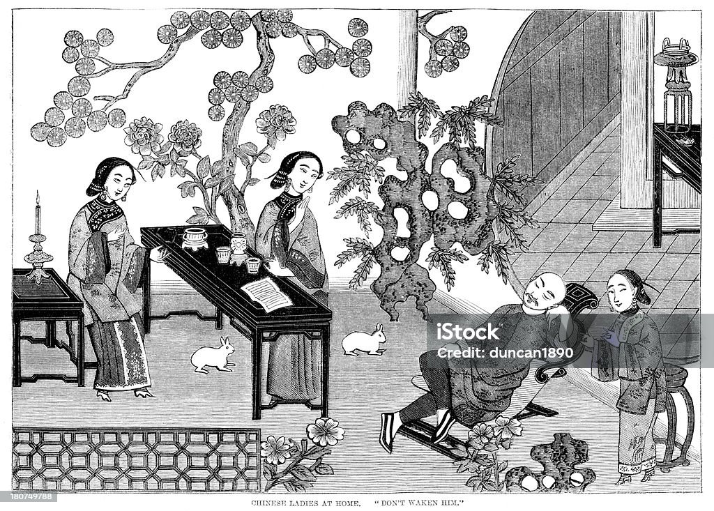Damas chinas en su casa - Ilustración de stock de 1860-1869 libre de derechos