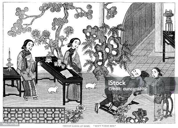 Ilustración de Damas Chinas En Su Casa y más Vectores Libres de Derechos de 1860-1869 - 1860-1869, Adulto, Adulto joven