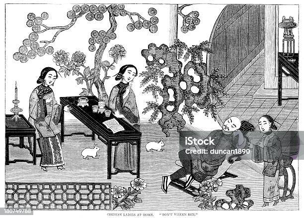 Chiński Dama W Domu - Stockowe grafiki wektorowe i więcej obrazów 1860-1869 - 1860-1869, Antyczny, Azja