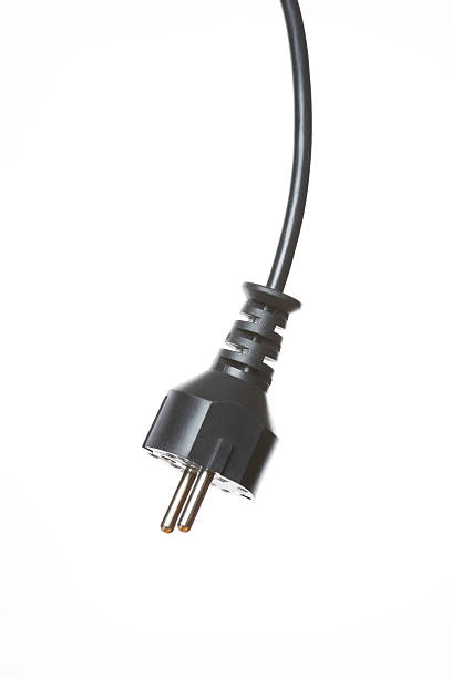 istock Black electric cable and plug isolated on white 180750099