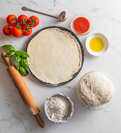 Raw dough for pizza