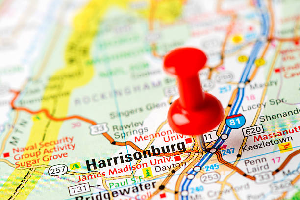 istock US capital cities on map series: Harrisonburg, VA 180750770