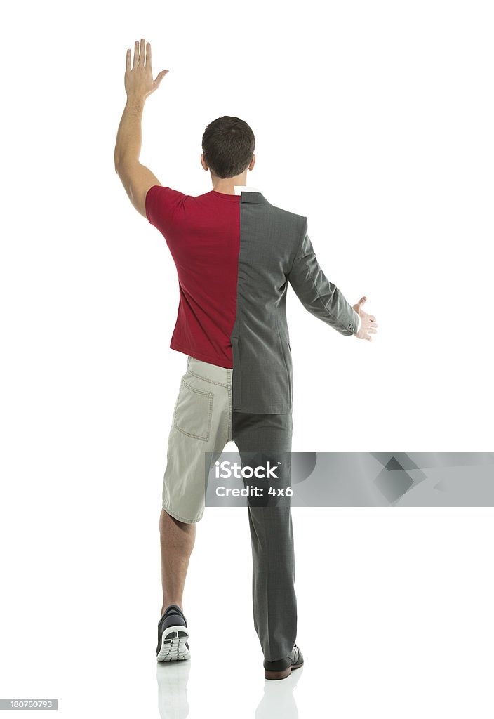 Hombre con una doble personalidad, agitando las manos - Foto de stock de Separación libre de derechos