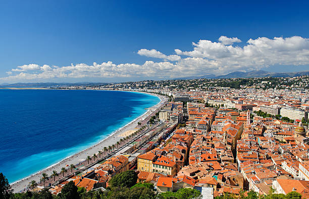 panorama of nice города и пляж - city of nice france city coastline стоковые фото и изображения