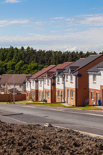 Row of newly finished houses. stock photo