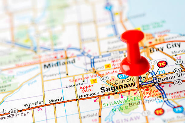 istock US capital cities on map series: Saginaw, MI 180751409