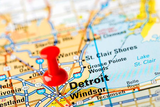 istock US capital cities on map series: Detroit, MI 180751431