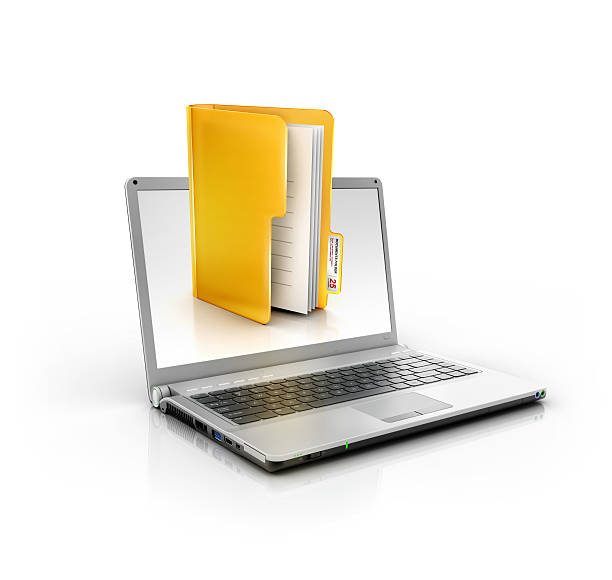istock metallic stylish laptop with documents or files and folder icon 180751553
