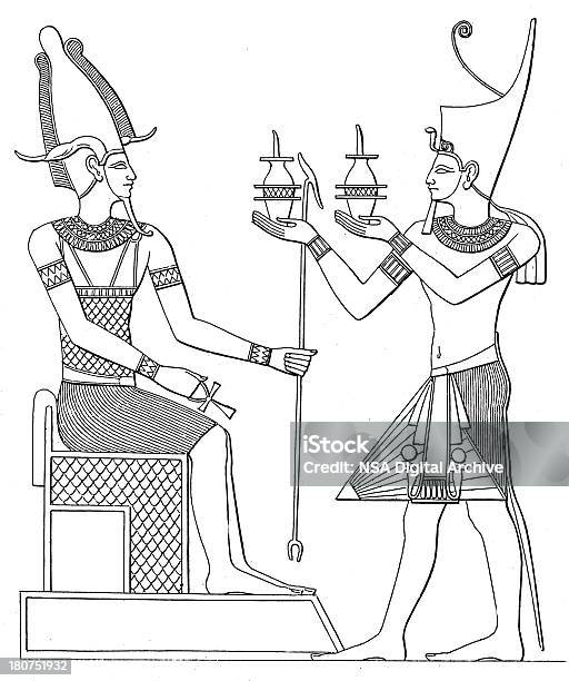 Ilustración de Egyptian Con Cama King Que Ofrece El Sacrificio De Madera Antiguos Osiris y más Vectores Libres de Derechos de Osiris