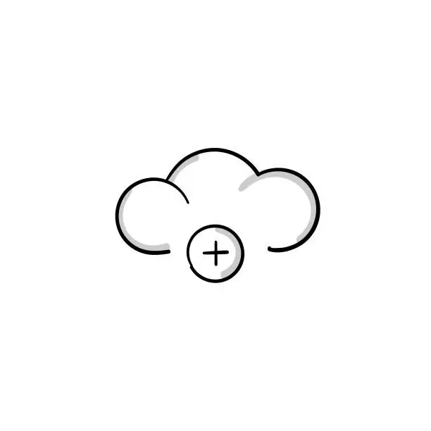 Vector illustration of Add to Cloud Computing Sketchy Doodle Vector Line Icon with Editable Stroke. The Icon is suitable for web design, mobile apps, UI, UX, and GUI design.
