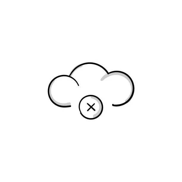 Vector illustration of Disconnected to Cloud Computing Sketchy Doodle Vector Line Icon with Editable Stroke. The Icon is suitable for web design, mobile apps, UI, UX, and GUI design.