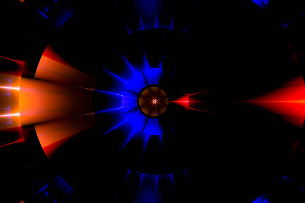 Docking and berthing of spacecraft closeup fractal 3D illustration bright colorful background. A close-up shows the docking nodes of aircraft against the black background of the cosmic vacuum. This illustration can be used for scientific projects, articles, programs related to space and science fiction, futuristic book covers.