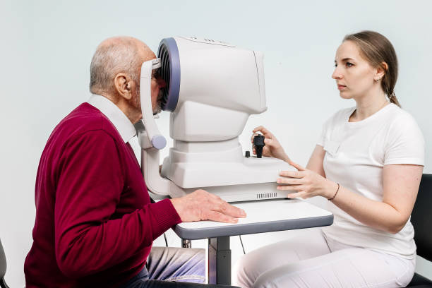istock An ophthalmologist examines the eyes of an elderly patient using modern technology in an ophthalmology office. The concept of modern medicine, treatment of catarcts and good vision. 1807534952