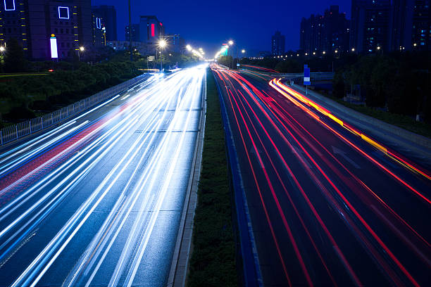 istock City  night view Car taillight trajectory 180753901