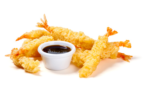 Tempura shrimp with tempura dipping sauce.