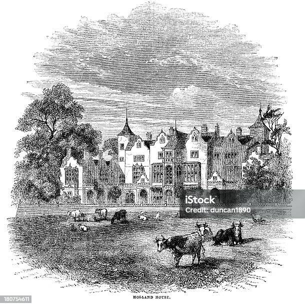 Голландия House London — стоковая векторная графика и другие изображения на тему 1860-1869 - 1860-1869, Holland House - Kensington, XIX век