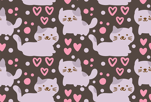 Little cats hand drawn flat design seamless pattern. Childish drawing. Can be used for textile, apparel, t shirt, wrapping paper and various print on demand products