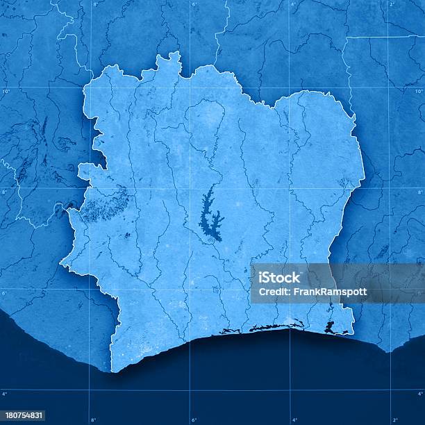Cote Divoire Topographic Mapa Foto de stock y más banco de imágenes de Costa de Marfil - Costa de Marfil, Mapa, Azul