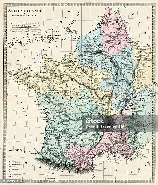Mapa Starożytnej Francja - Stockowe grafiki wektorowe i więcej obrazów Akwaforta - Akwaforta, Antyczny, Biały