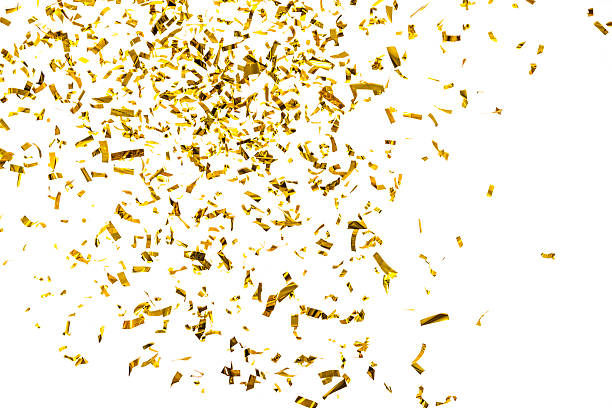 istock Golden metallic confetti falling, isolated on white background 180754972