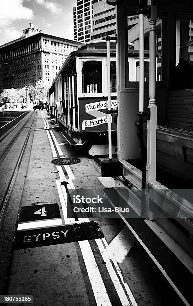 Cable Car San Francisco Black And White Stock Photo - Download Image Now - Black And White, Overhead Cable Car, San Francisco - California