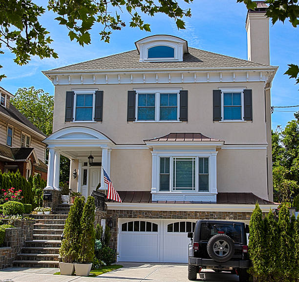 istock Luxury Brooklyn House, New York. Blue sky. 180756086