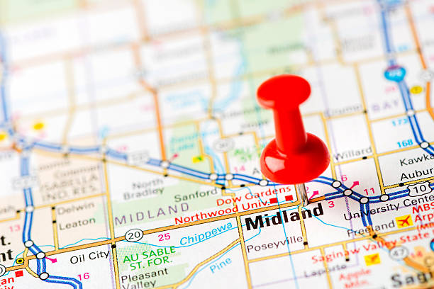 istock US capital cities on map series: Midland, MI 180756141