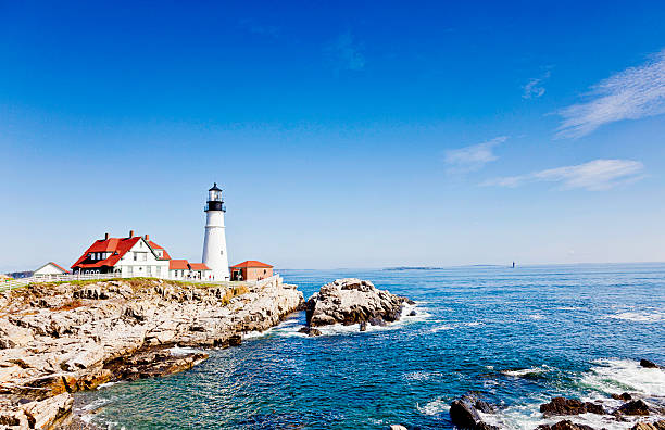 faro di portland head, maine - lighthouse maine portland maine scenics foto e immagini stock