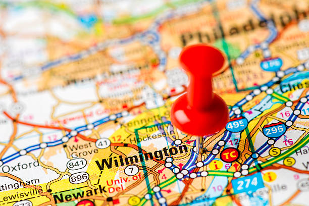 istock US capital cities on map series: Wilmington, Delaware 180756331