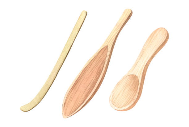 istock Watercolor utensils for japanese tea ceremony. Set for matcha making bamboo spoon. Hand drawn illustration isolated on white.Perfect for design, textiles, menu, poster, app, advert 1807563453