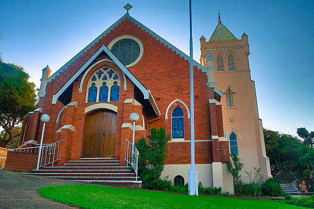 Historic heritage church building in the middle of public park in Mudgee town of Rural NSW, Australia.