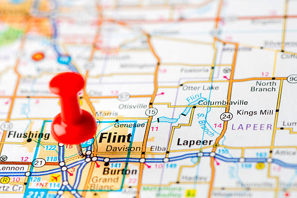 istock US capital cities on map series: Flint, MI 180756450