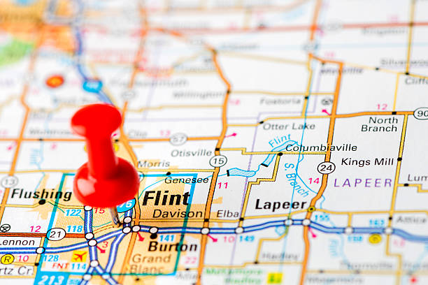 US capital cities on map series: Flint, MI http://farm8.staticflickr.com/7189/6818724910_54c206caf8.jpg flint michigan stock pictures, royalty-free photos & images