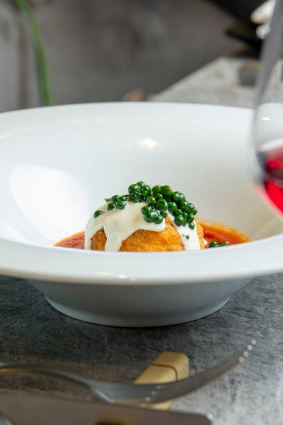 istock Gourmet fried meatball at restaurant table 1807565095