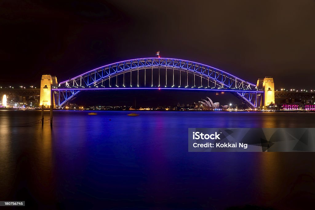 Vivid Sydney - Harbour Bridge The Sydney Harbour Bridge, lit up in blue for the 2013 Vivid Sydney festival. 2013 Stock Photo