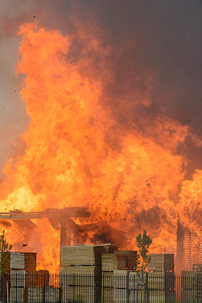 istock Factory burning in industrial area 180757465