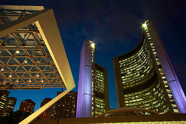 istock Toronto city hall from low angle at night 180757515