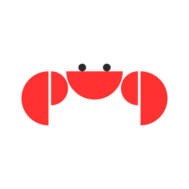 ilustrações de stock, clip art, desenhos animados e ícones de red crab logo or cartoon illustration from semicircular geometric shapes, seafood logotype minimal style, crustacean silhouette front view. - sea ideas concepts crab