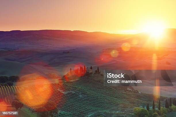 Farm Na Toscana - Fotografias de stock e mais imagens de Nascer do sol - Nascer do sol, Vinha, Outono