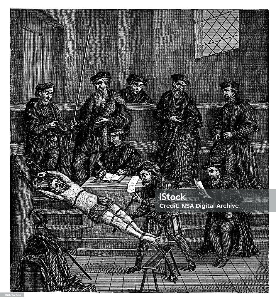 Douloureux Interrogatoire du XVIe siècle - Illustration de Inquisition espagnole libre de droits