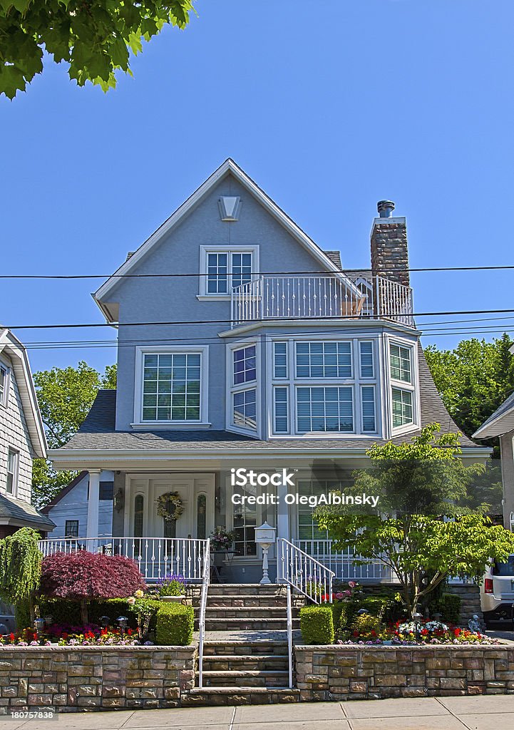 Luxury Brooklyn House, New York. Blue sky. "Luxury Home in Brooklyn, New York, USA.  HDR - High Dynamic Range Image (photorealistic)." Architecture Stock Photo