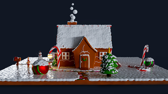 A house with a Christmas party hat - white background