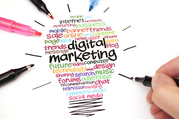 istock Abstract digital marketing light bulb with words 180758787