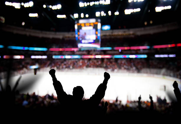 Hockey Excitement Fans celebrating at a hockey game/winter game. Also see: hockey stock pictures, royalty-free photos & images