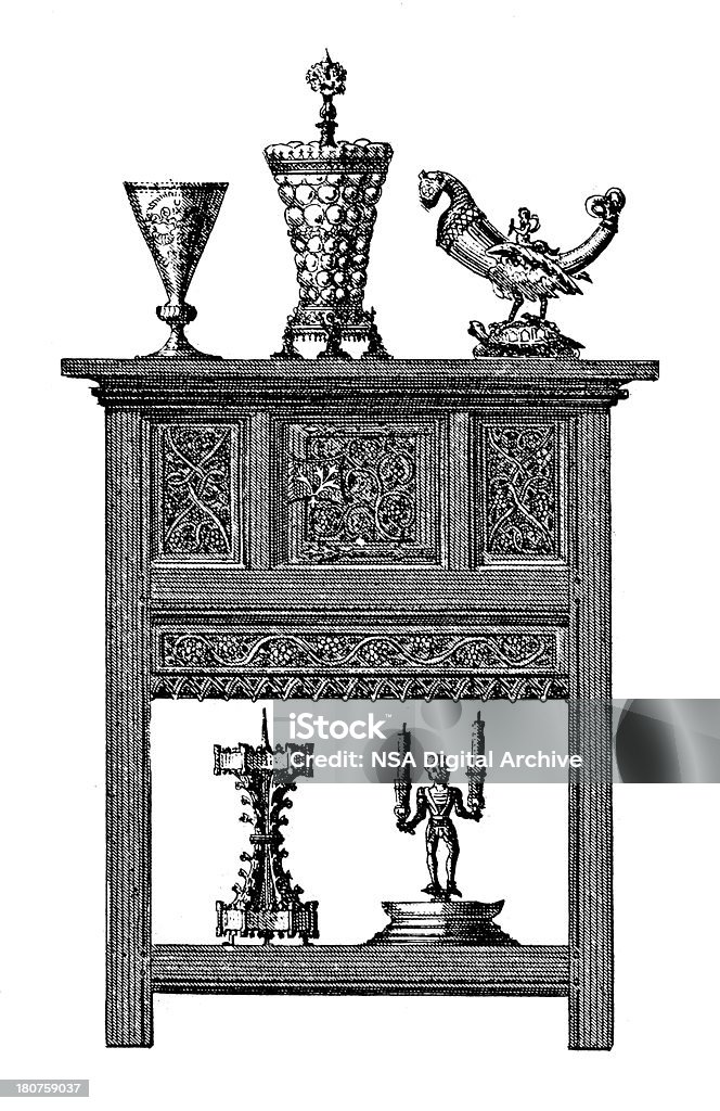 Renascença mobiliário e artefactos (antigo madeira Gravação) - Royalty-free Antiguidade Ilustração de stock