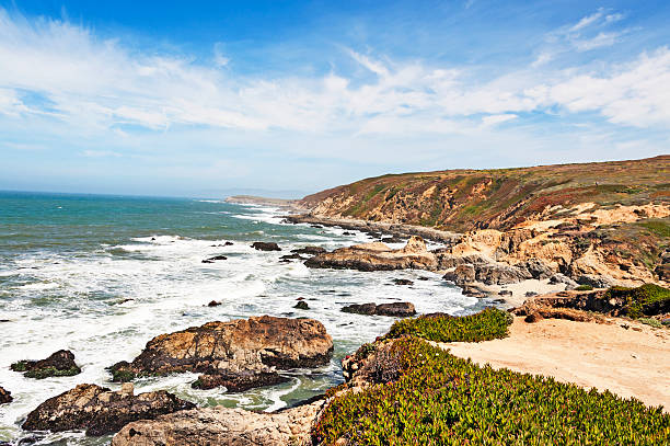 This view of the Bodega Head past Bodega Bay in Northern California is of the same geological type of rock as the Sierra Nevada Mountans a couple hundred miles away. Because of the San Andres fault and shifting of the tetonic plates.This is a popular beautiful view point for whale sightings.