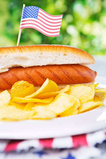 istock Hot dog on an outdoor table in bright light 180760665
