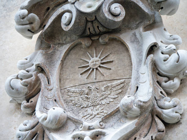Venice, Italy - November 1 2023: House ornament with Venetian crest. Venice is a city in northeastern Italy and the capital of the Veneto region.